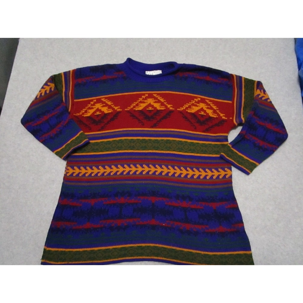VTG Aztec Sweater Womens Large L Multi Color Southwestern Knit Carolina Colours
